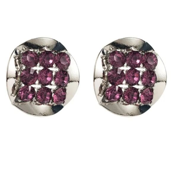 New ZARA  Exaggerated silvertone circular statement earrings with purple rhinest - Picture 1 of 10